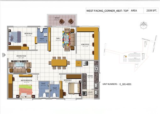 Sky Habitat 4 BHK floor plan — 2309 sq.ft west-facing corner residence in Miyapur