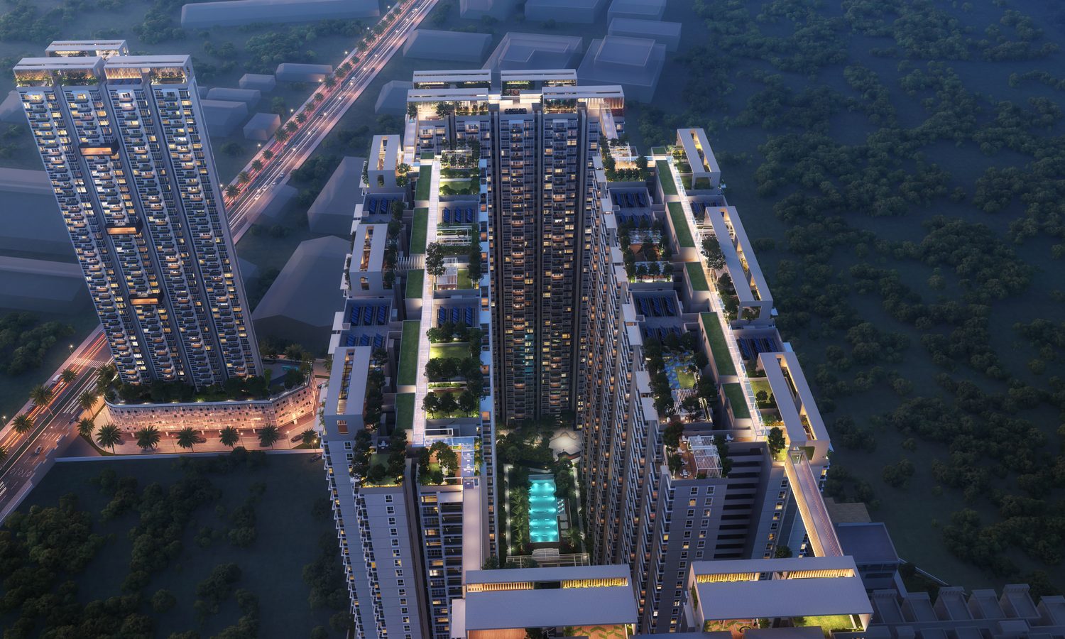Landscaped podium garden at Urbanrise Sky Habitat, Miyapur